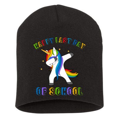 Happy Last Day Of School Dabbing Unicorn Short Acrylic Beanie