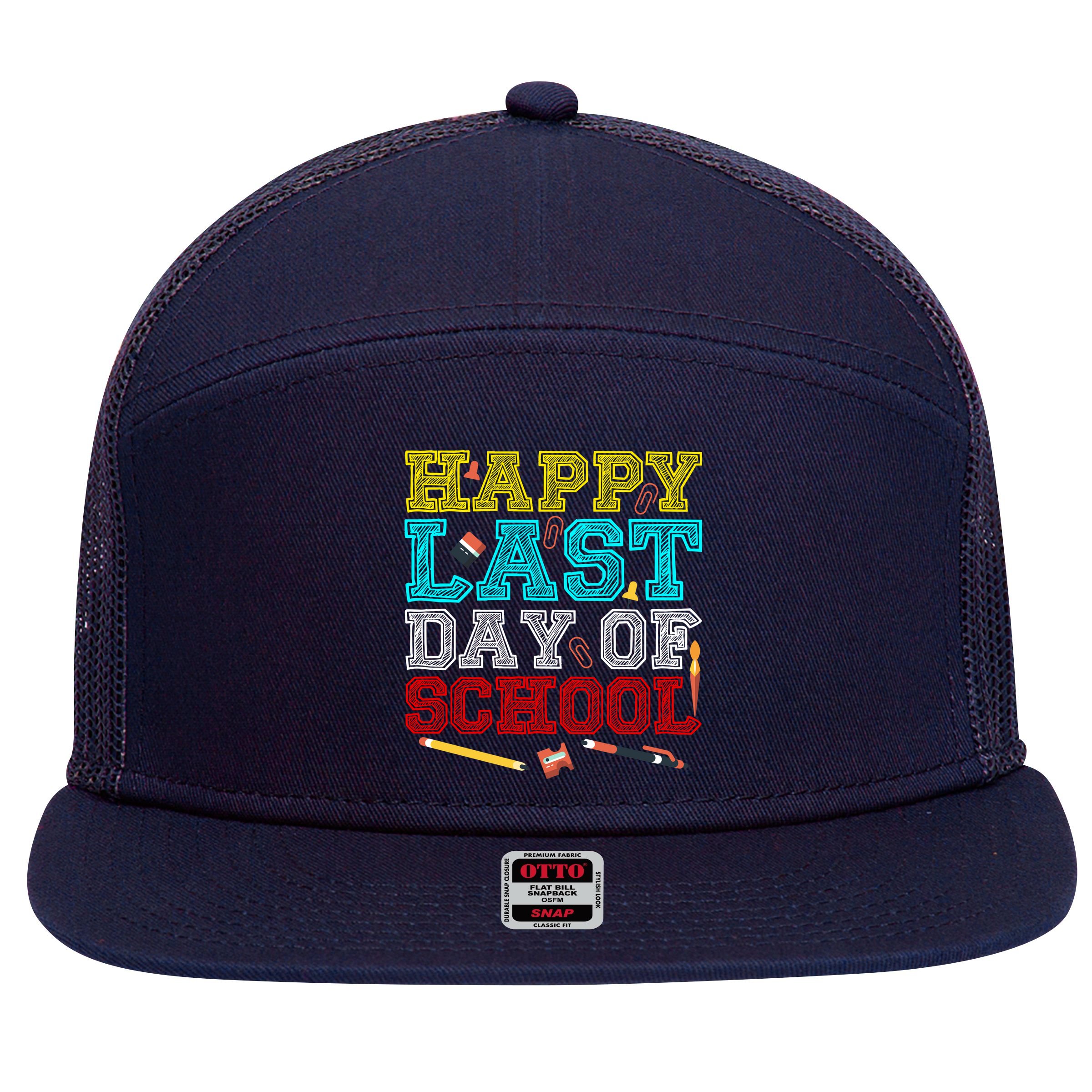 Happy Last Day Of School Pencil 7 Panel Mesh Trucker Snapback Hat