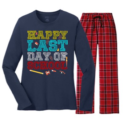 Happy Last Day Of School Pencil Women's Long Sleeve Flannel Pajama Set 