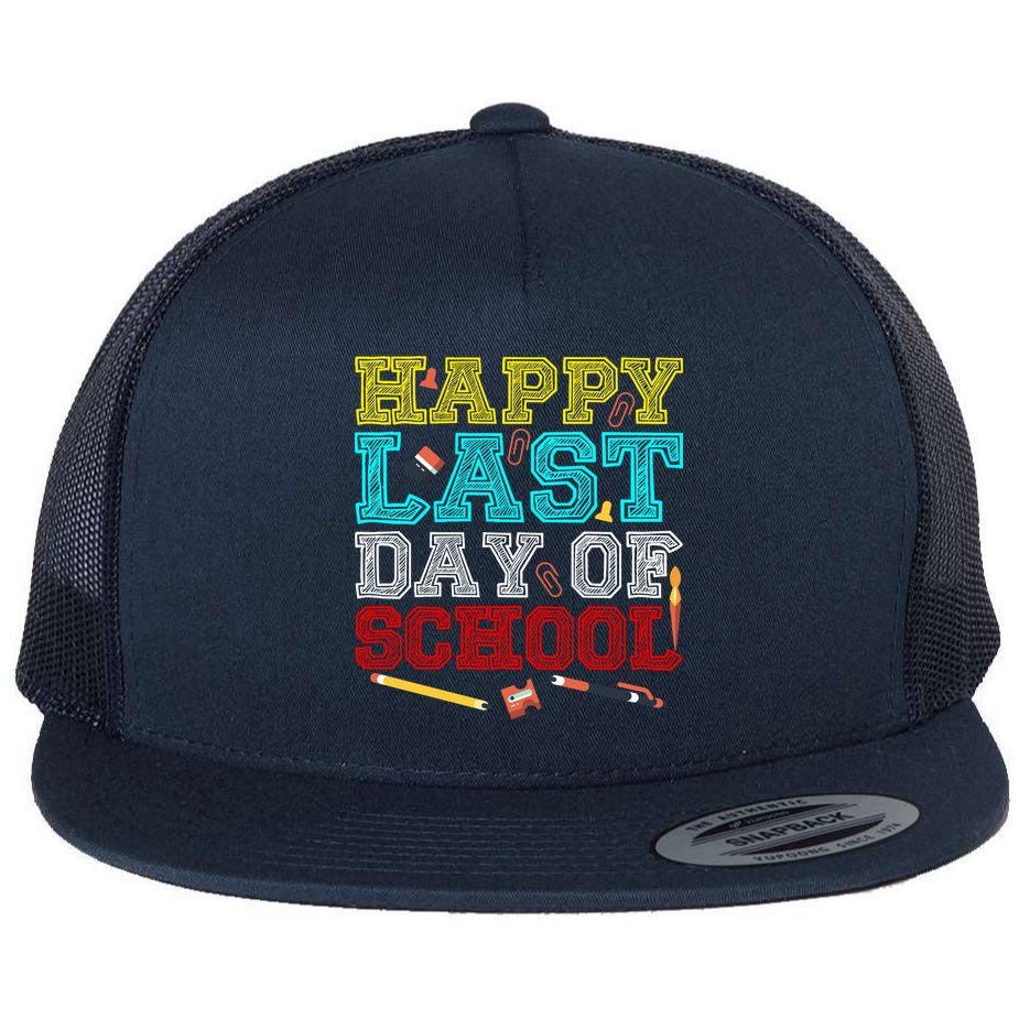 Happy Last Day Of School Pencil Flat Bill Trucker Hat