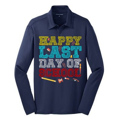 Happy Last Day Of School Pencil Silk Touch Performance Long Sleeve Polo