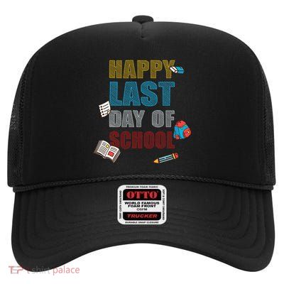Happy Last Day Of School Supplies High Crown Mesh Back Trucker Hat