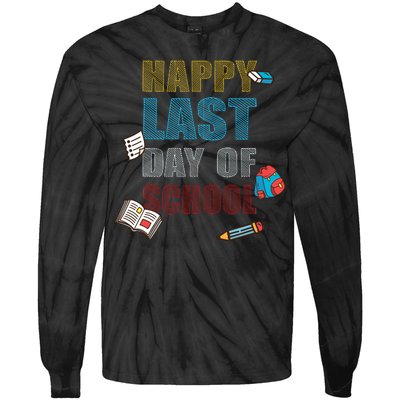 Happy Last Day Of School Supplies Tie-Dye Long Sleeve Shirt