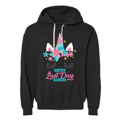 Happy Last Day Of School Unicorn Face Garment-Dyed Fleece Hoodie