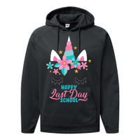 Happy Last Day Of School Unicorn Face Performance Fleece Hoodie