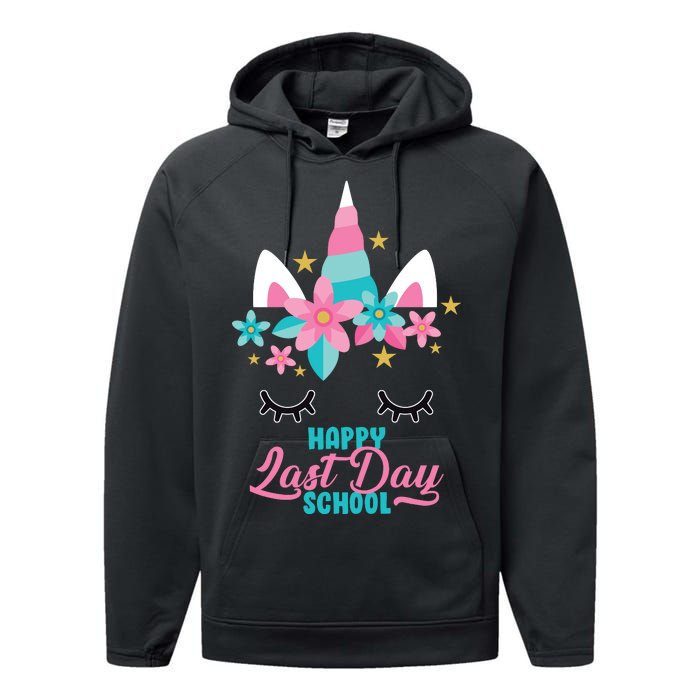 Happy Last Day Of School Unicorn Face Performance Fleece Hoodie