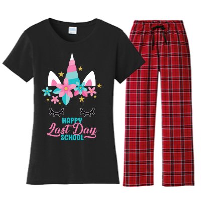 Happy Last Day Of School Unicorn Face Women's Flannel Pajama Set