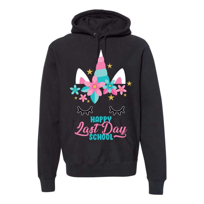 Happy Last Day Of School Unicorn Face Premium Hoodie