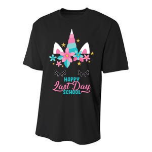 Happy Last Day Of School Unicorn Face Youth Performance Sprint T-Shirt