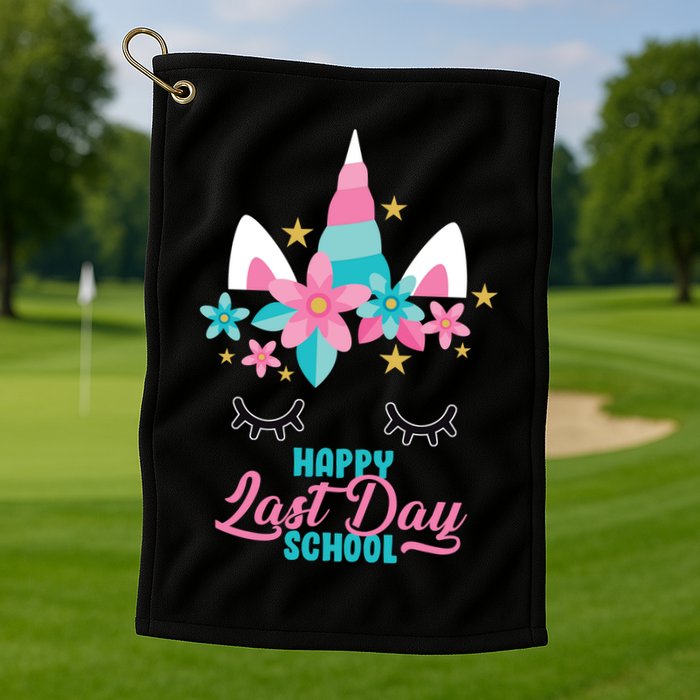 Happy Last Day Of School Unicorn Face Golf Towel