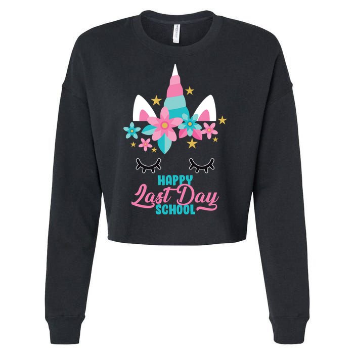 Happy Last Day Of School Unicorn Face Cropped Pullover Crew