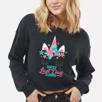 Happy Last Day Of School Unicorn Face Cropped Pullover Crew