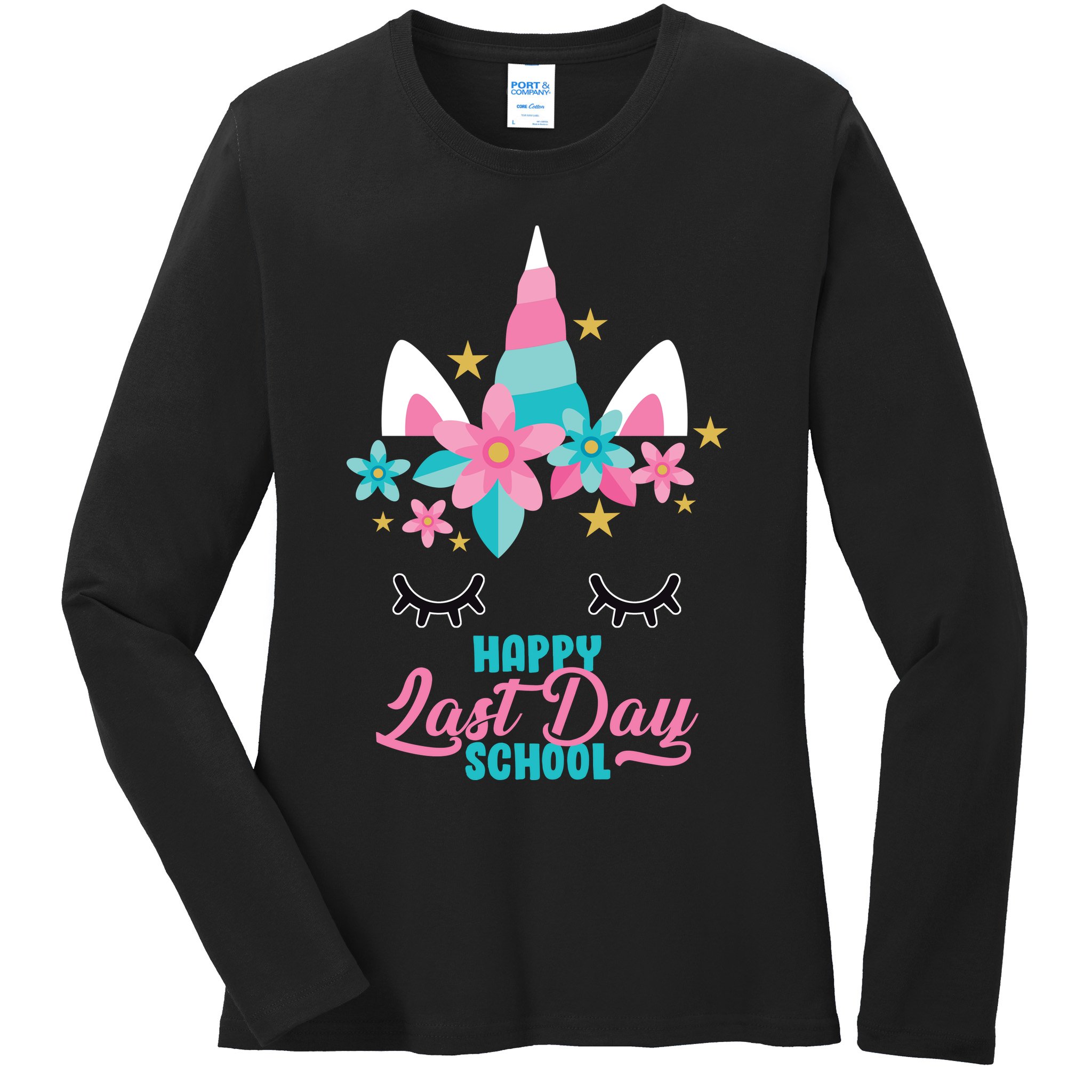 Happy Last Day Of School Unicorn Face Ladies Long Sleeve Shirt