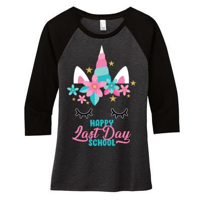 Happy Last Day Of School Unicorn Face Women's Tri-Blend 3/4-Sleeve Raglan Shirt