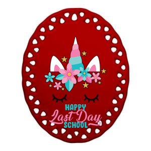 Happy Last Day Of School Unicorn Face Ceramic Oval Ornament