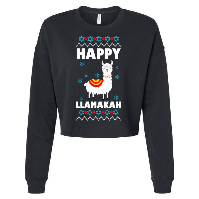 Happy Llamakah Llama Hanukkah Cropped Pullover Crew