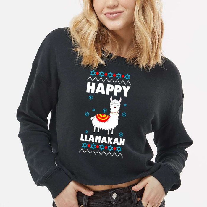 Happy Llamakah Llama Hanukkah Cropped Pullover Crew