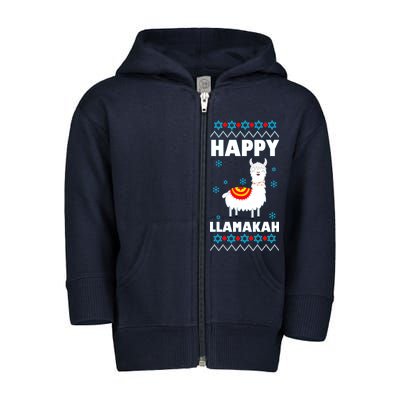 Happy Llamakah Llama Hanukkah Toddler Zip Fleece Hoodie