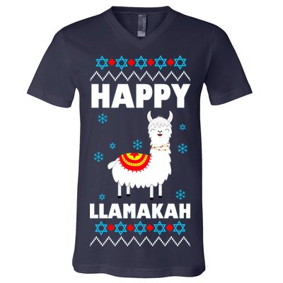 Happy Llamakah Llama Hanukkah V-Neck T-Shirt