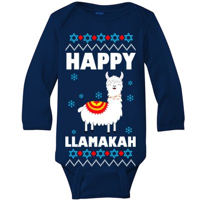 Happy Llamakah Llama Hanukkah Baby Long Sleeve Bodysuit