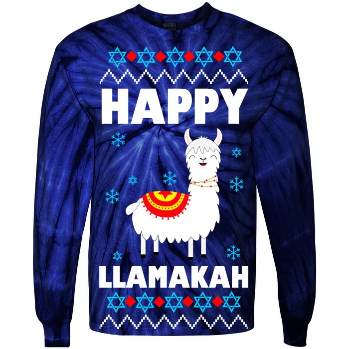 Happy Llamakah Llama Hanukkah Tie-Dye Long Sleeve Shirt