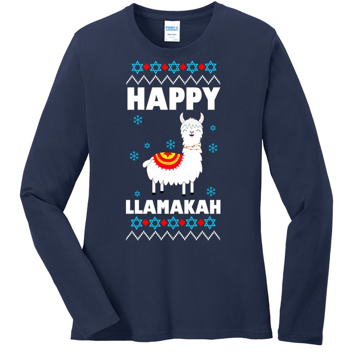 Happy Llamakah Llama Hanukkah Ladies Long Sleeve Shirt