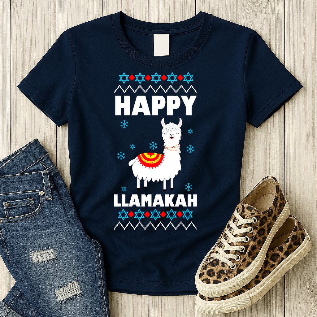 Happy Llamakah Llama Hanukkah Womens T-Shirt