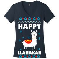 Happy Llamakah Llama Hanukkah Women's V-Neck T-Shirt