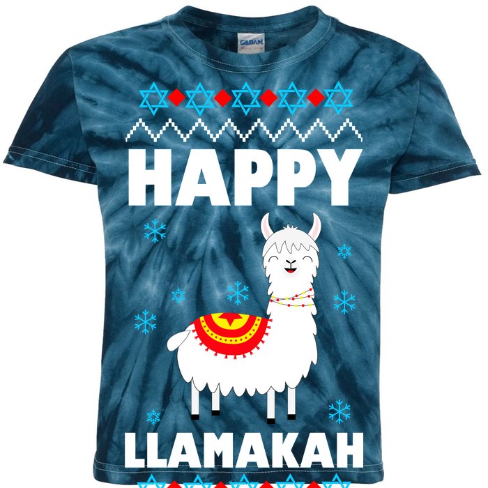 Happy Llamakah Llama Hanukkah Kids Tie-Dye T-Shirt