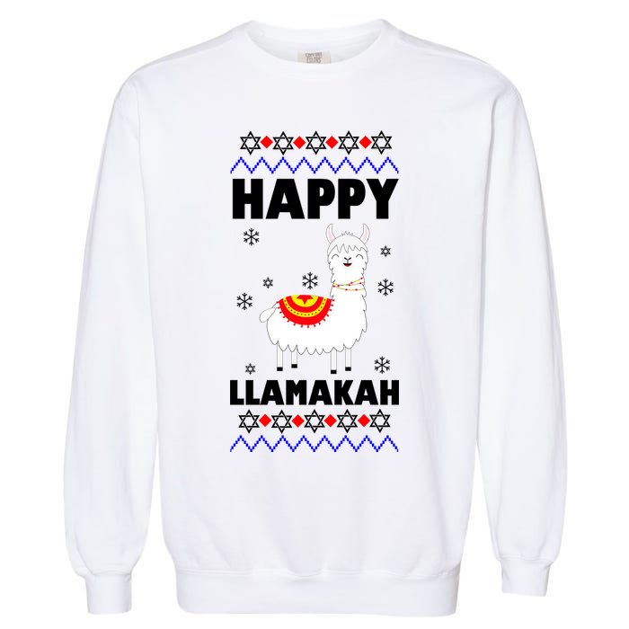 Happy Llamakah Llama Hanukkah Garment-Dyed Sweatshirt