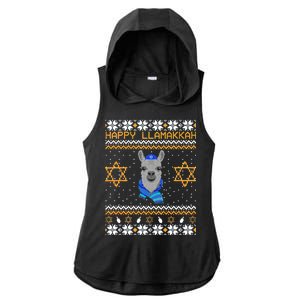 Happy Llamakah Ugly Hanukkah Ladies PosiCharge Tri-Blend Wicking Draft Hoodie Tank