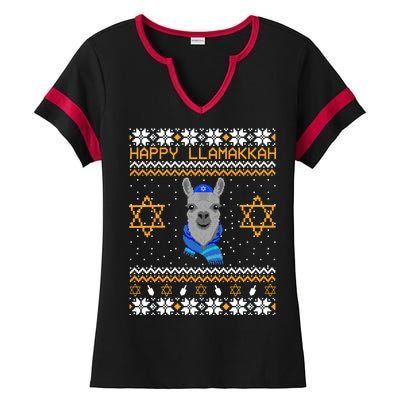 Happy Llamakah Ugly Hanukkah Ladies Halftime Notch Neck Tee