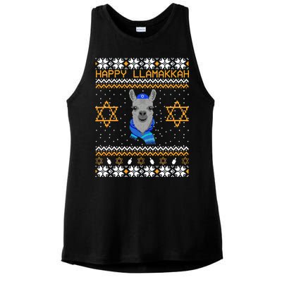 Happy Llamakah Ugly Hanukkah Ladies PosiCharge Tri-Blend Wicking Tank