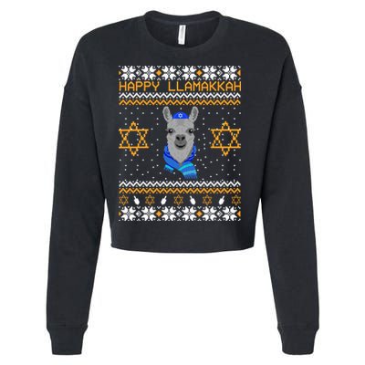 Happy Llamakah Ugly Hanukkah Cropped Pullover Crew