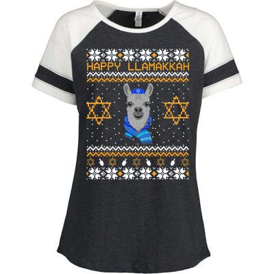 Happy Llamakah Ugly Hanukkah Enza Ladies Jersey Colorblock Tee