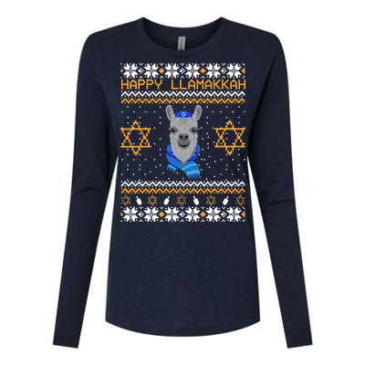 Happy Llamakah Ugly Hanukkah Womens Cotton Relaxed Long Sleeve T-Shirt