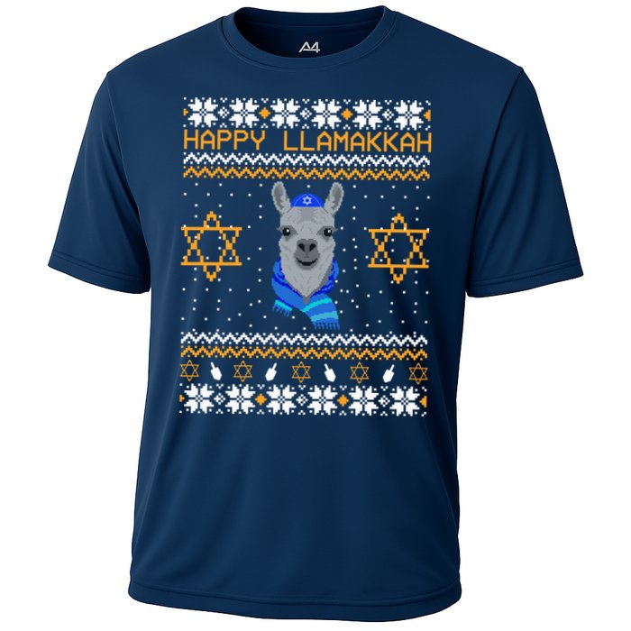 Happy Llamakah Ugly Hanukkah Cooling Performance Crew T-Shirt