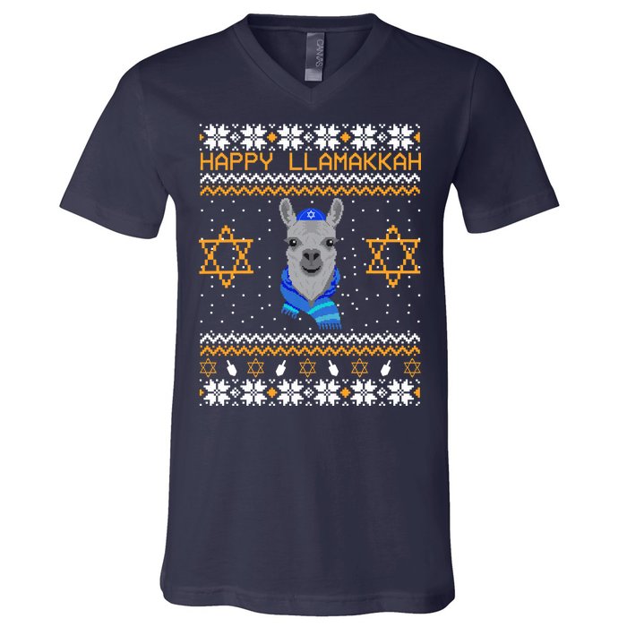 Happy Llamakah Ugly Hanukkah V-Neck T-Shirt