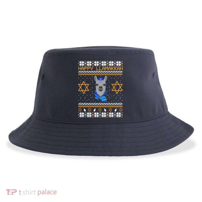 Happy Llamakah Ugly Hanukkah Sustainable Bucket Hat