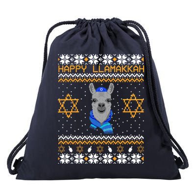 Happy Llamakah Ugly Hanukkah Drawstring Bag