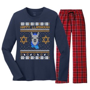 Happy Llamakah Ugly Hanukkah Women's Long Sleeve Flannel Pajama Set 