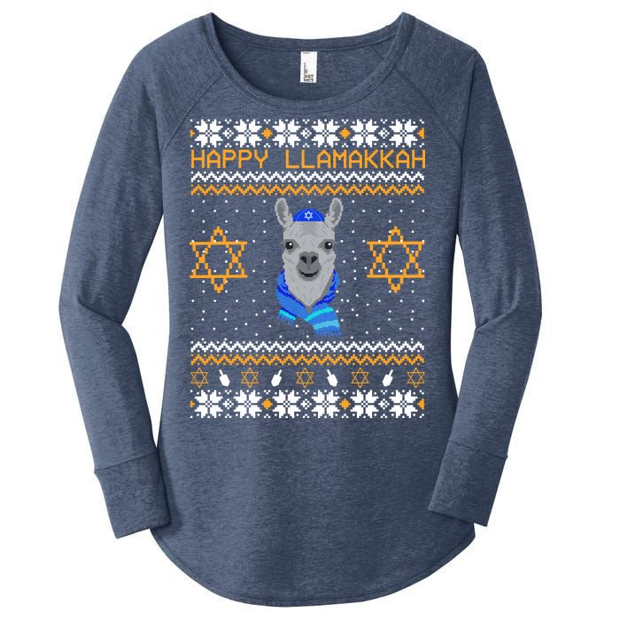 Happy Llamakah Ugly Hanukkah Women's Perfect Tri Tunic Long Sleeve Shirt