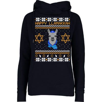 Happy Llamakah Ugly Hanukkah Womens Funnel Neck Pullover Hood