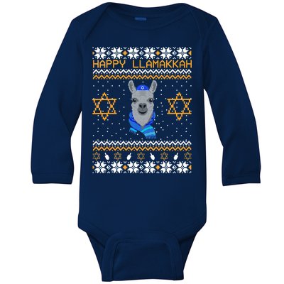 Happy Llamakah Ugly Hanukkah Baby Long Sleeve Bodysuit