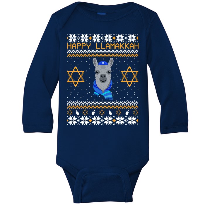 Happy Llamakah Ugly Hanukkah Baby Long Sleeve Bodysuit