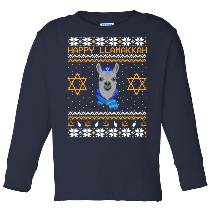 Happy Llamakah Ugly Hanukkah Toddler Long Sleeve Shirt