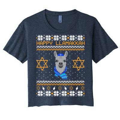 Happy Llamakah Ugly Hanukkah Women's Crop Top Tee