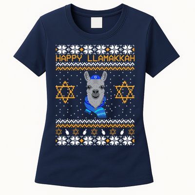 Happy Llamakah Ugly Hanukkah Womens T-Shirt