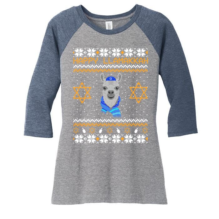 Happy Llamakah Ugly Hanukkah Women's Tri-Blend 3/4-Sleeve Raglan Shirt