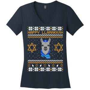 Happy Llamakah Ugly Hanukkah Women's V-Neck T-Shirt